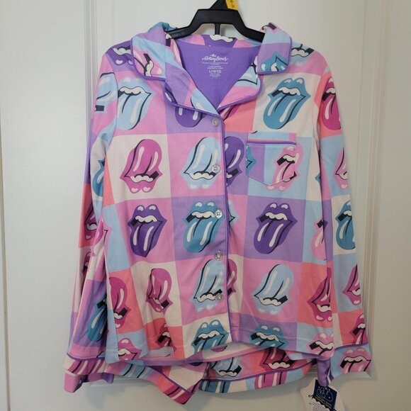 NEW NWT Rolling Stones Girls Long Sleeve Fleece 2pc Pajama Set w/Shorts L 10/12 - Picture 1 of 5